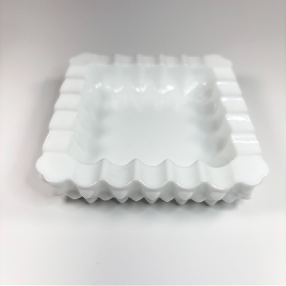 Fenton Glass hobnail White Ceramic Square Dish